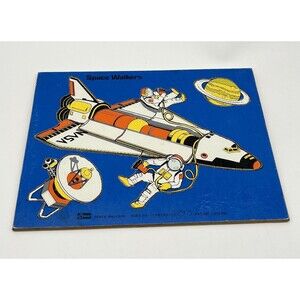 Vtg 1971 Connor Toy Space Walkers Wooden Tray Puzzle NASA Space Shuttle 11 Piece